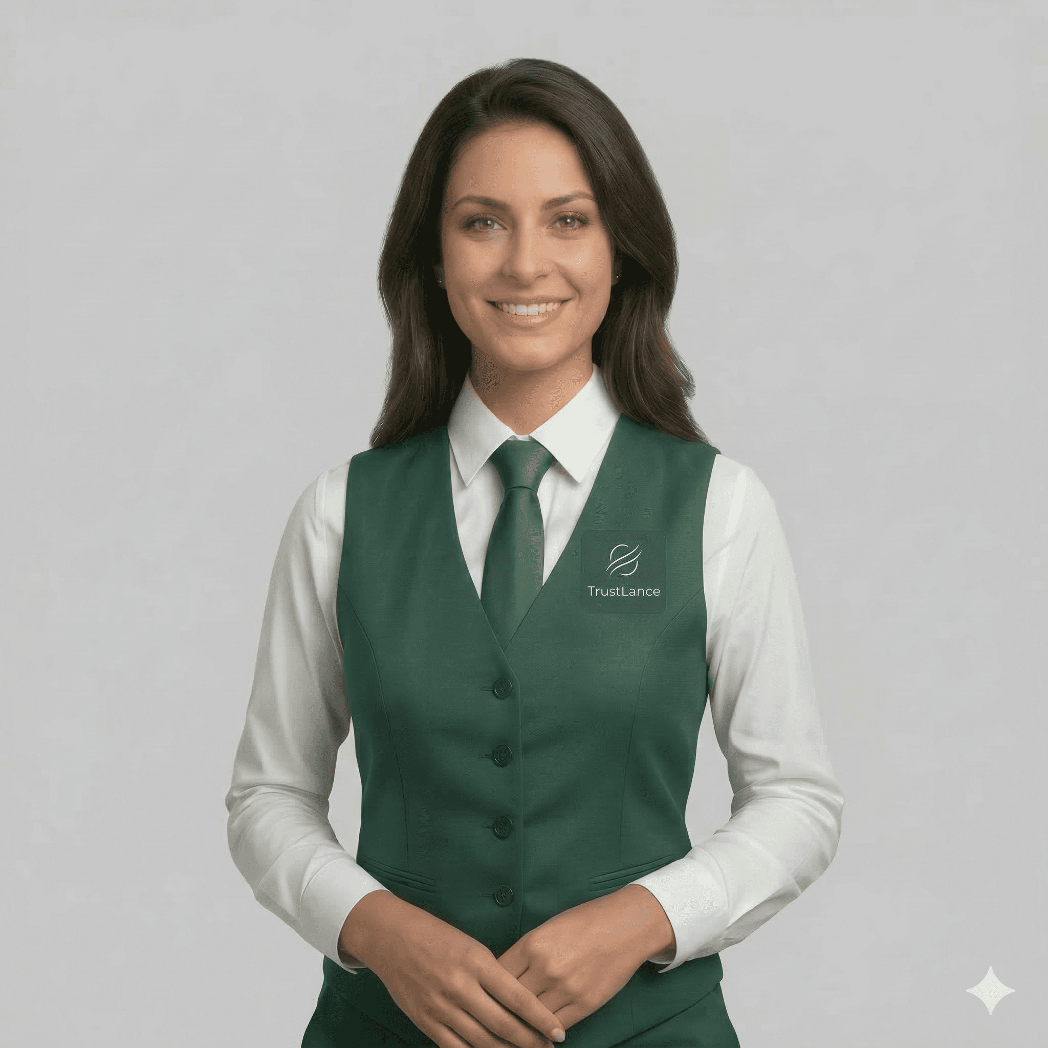 Smiling professional woman in green vest